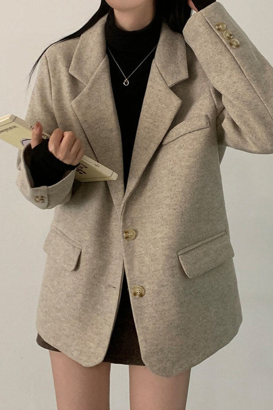 Wool Blend Oversized Longline Blazer Tan / One Size