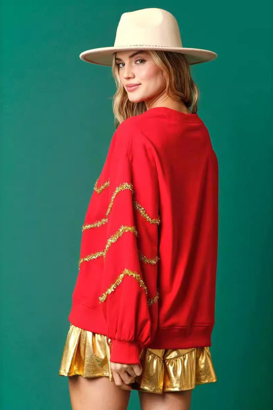Christmas Tree Sequin Casual Loose Long Sleeve Tee