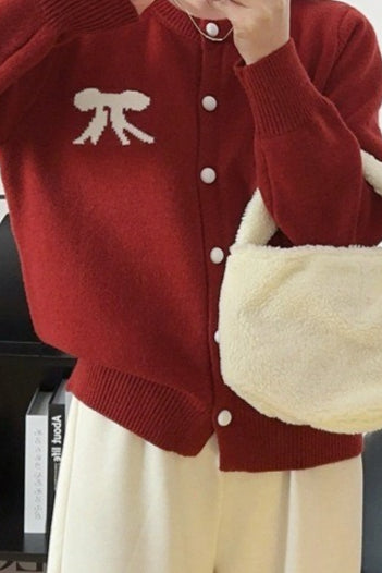 Soft Bow Jacquard Round Cardigan