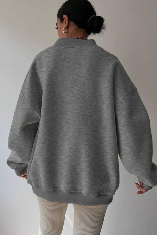Solid Oversized V Neck Sweatshirt