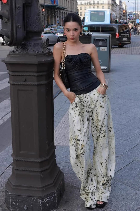 Jean large à imprimé léopard délavé vintage