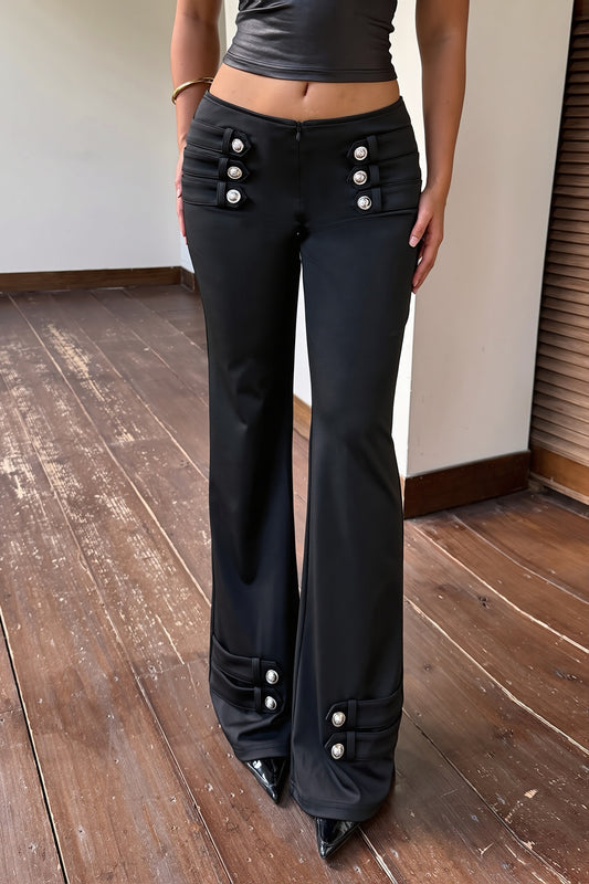 Button Detail Low Rise Flared Pants