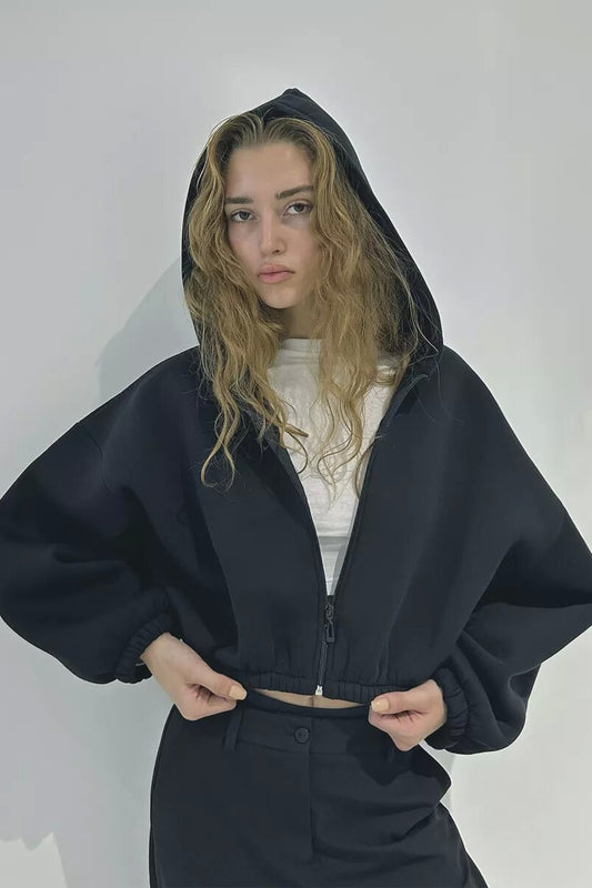 Manteau court à capuche décontracté