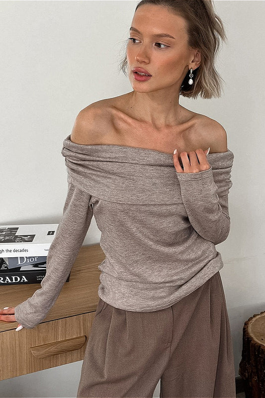 Soft Off-Shoulder Knit Solid Blouse