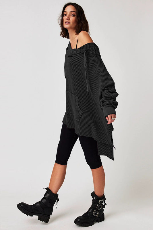 Waffle Knit Oversized Pullover Hoodie