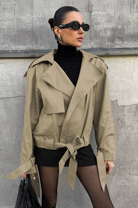 Trench-coat kaki ceinturé style grange vintage