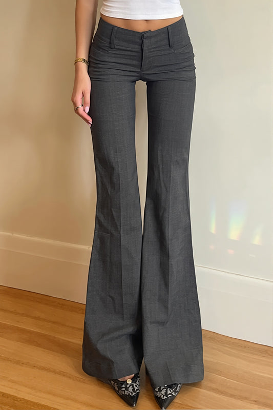 Solid Low Rise Flared Tailored Pants