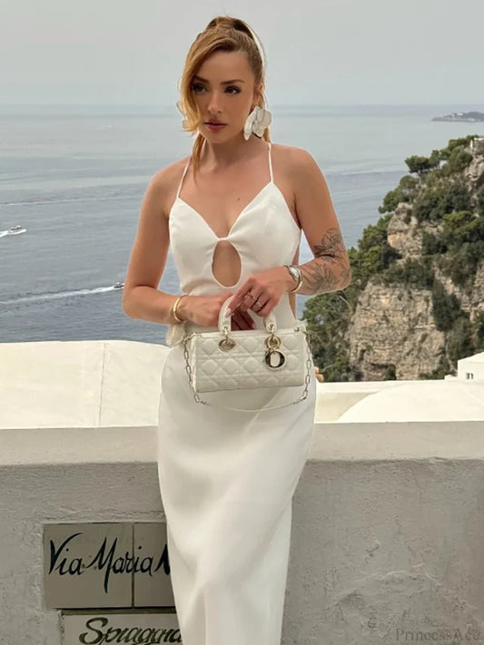 3D Flower Maxi Vacation Dress WHITE / S vacationdress-250223