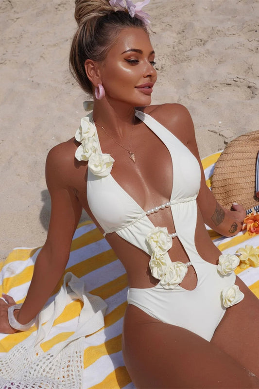 Ensemble bikini une pièce à détails nacrés