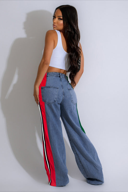 Jean droit patchwork colorblock