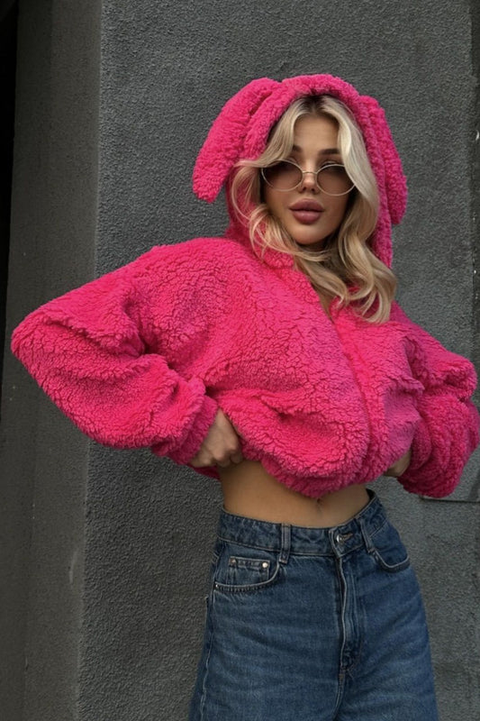 Sweat à capuche zippé en polaire Teddy