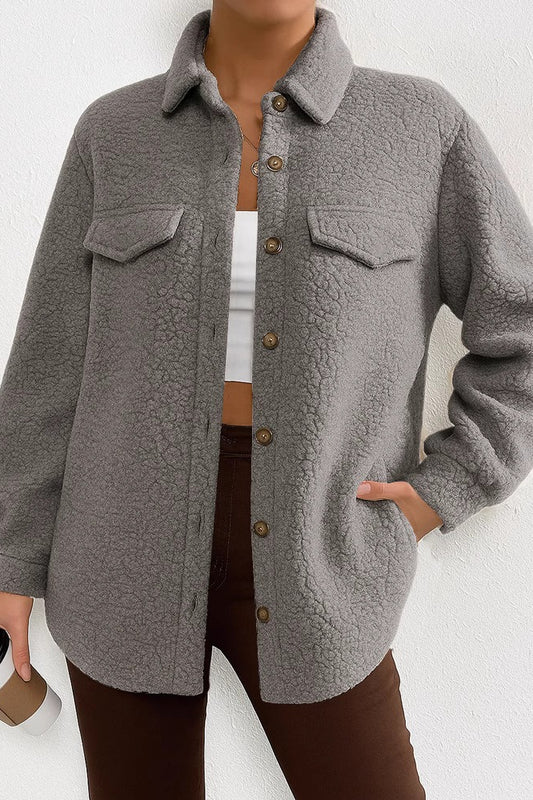 Solid Color Lapel Fleece Coat