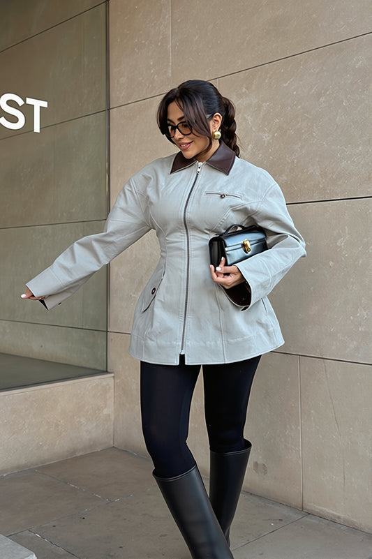 Fitted Stand Collar Belted Utility Jacket