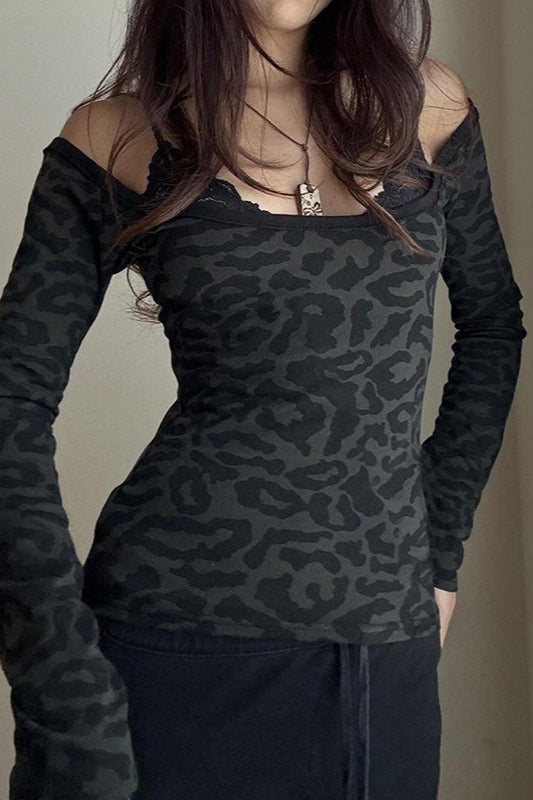 Chemisier superposé léopard à épaules dénudées