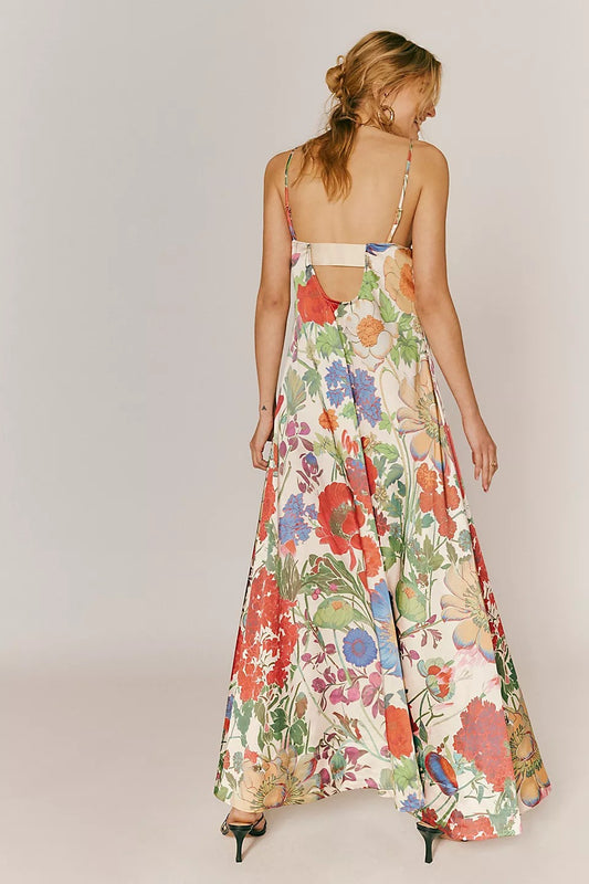 Robe longue trapèze taille haute à imprimé floral chic