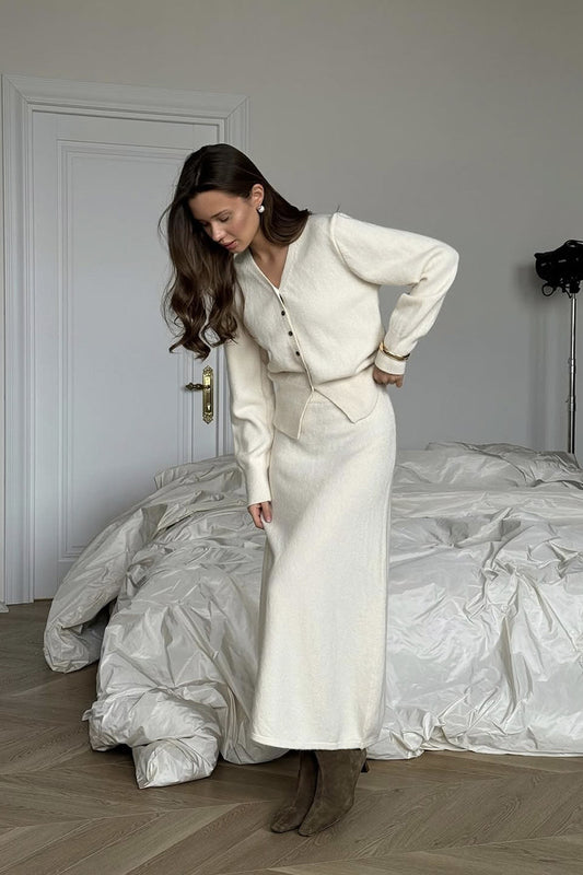 Ensemble en tricot ample avec cardigan à boutons