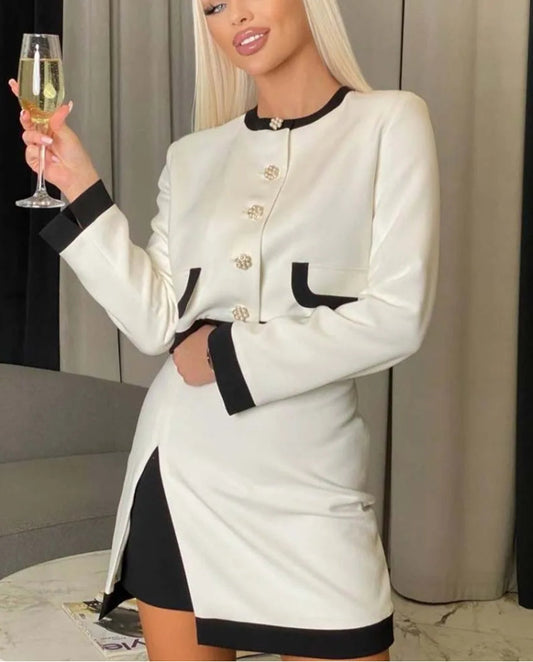 Ensemble de bureau deux pièces mini patchwork blanc à fentes latérales