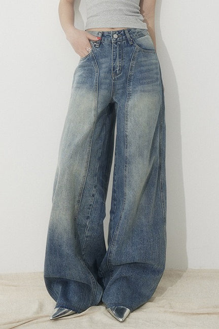 High Waist Loose Wide Leg Sickle Jeans
