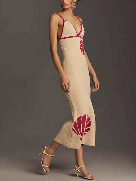Knitted Suspender Halterneck V-Neck Graceful Backless Sexy Midi Dress Dresses