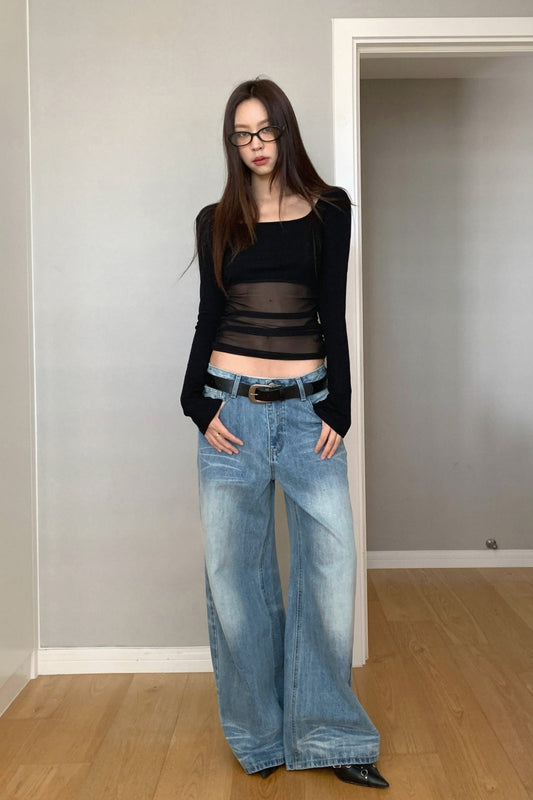 Jean en denim froissé coupe ample