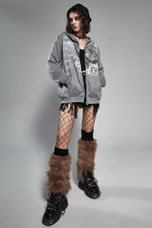 Sweat à capuche surdimensionné à imprimé aigle