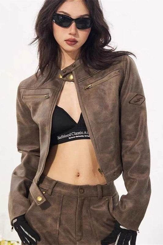 Veste en daim à col montant vintage