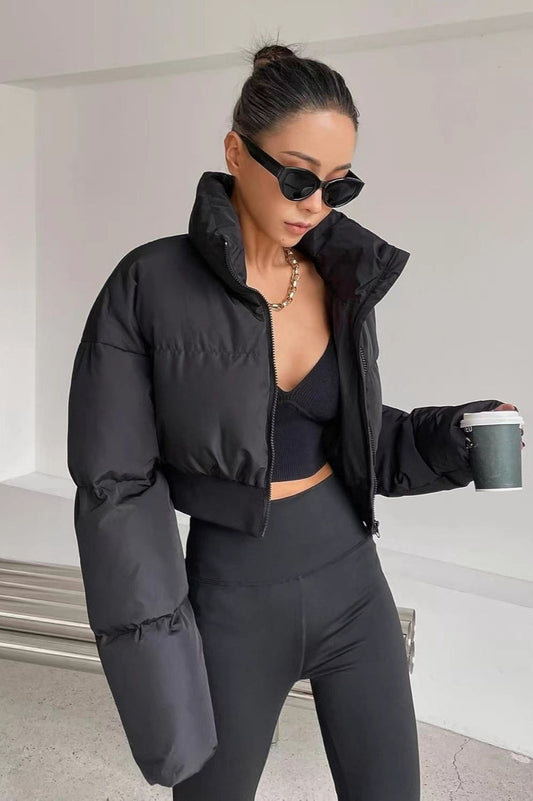 Cropped Patchwork Quilted Puffer Jacket