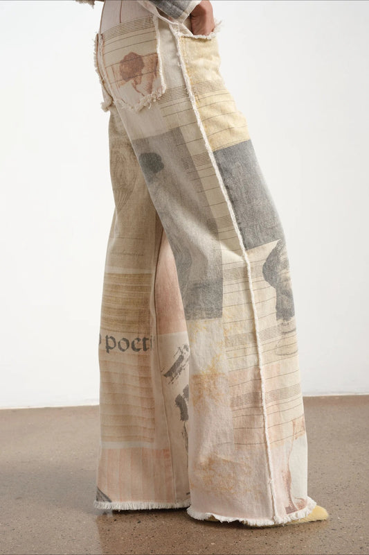 Vintage Newspaper Print Straight Leg Jeans