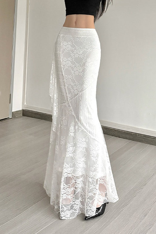 Jupe moulante taille haute avec bordure en dentelle