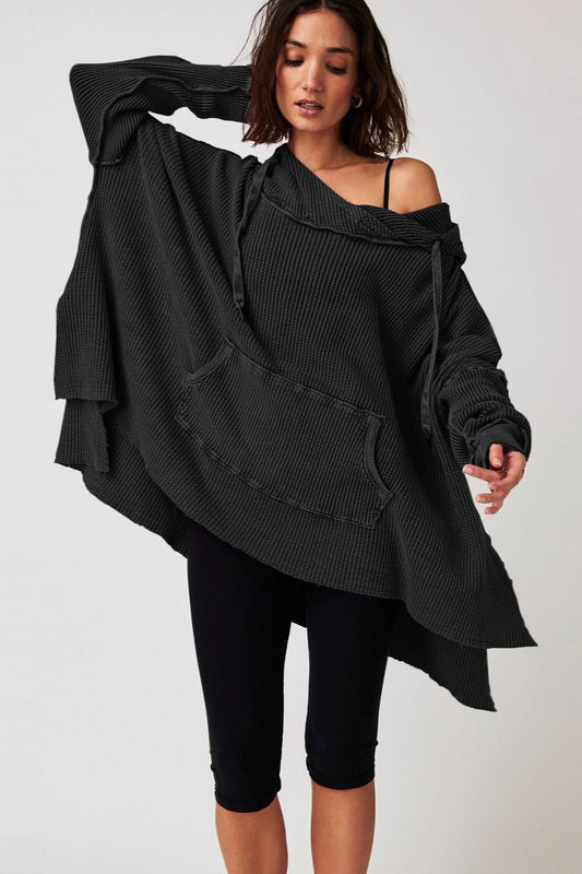 Waffle Knit Oversized Pullover Hoodie
