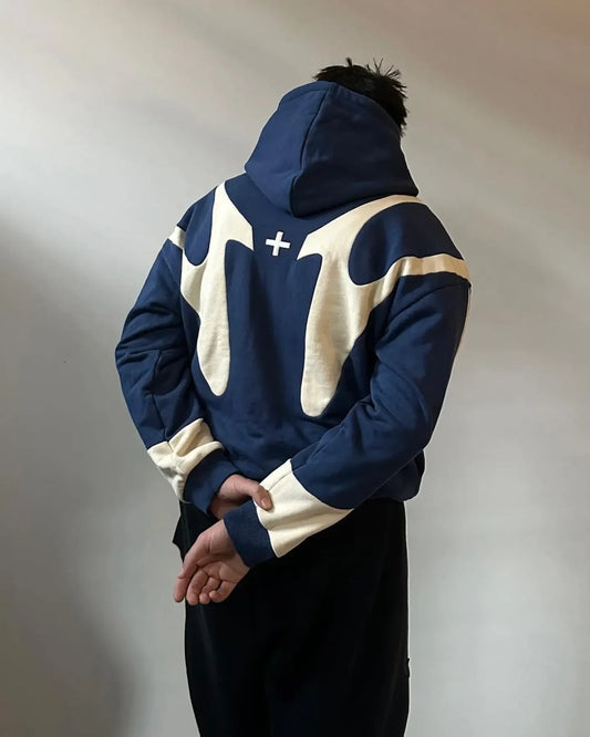 Retro Embroidery Oversized Hoodie BLUE / M