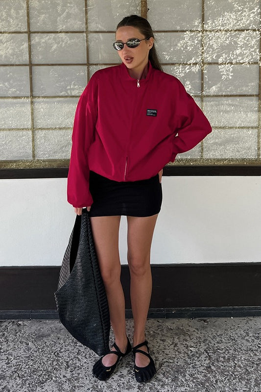 Red Stand Collar Loose Casual Street Fashion Trench Jacket