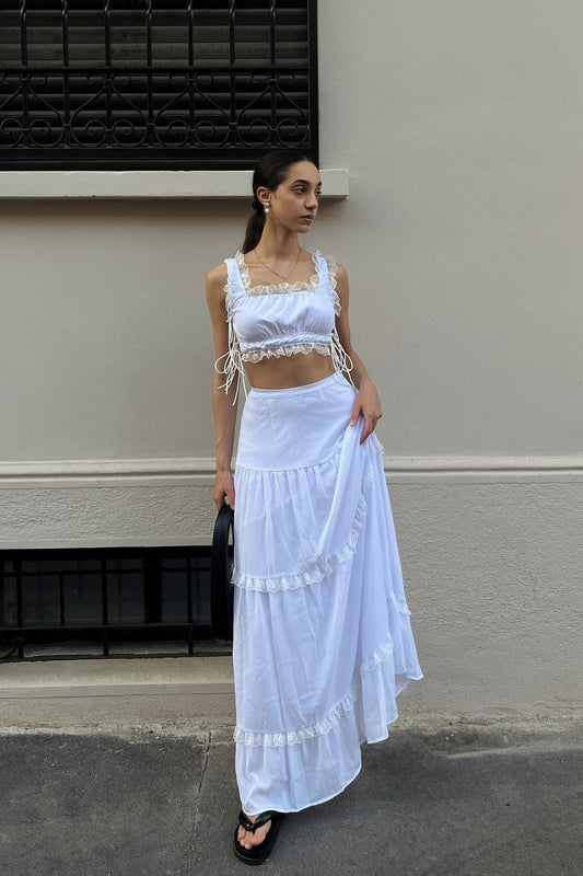 Jupe de vacances décontractée à empiècements en dentelle