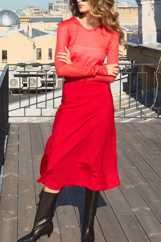 Asymmetric Satin Midi Skirt