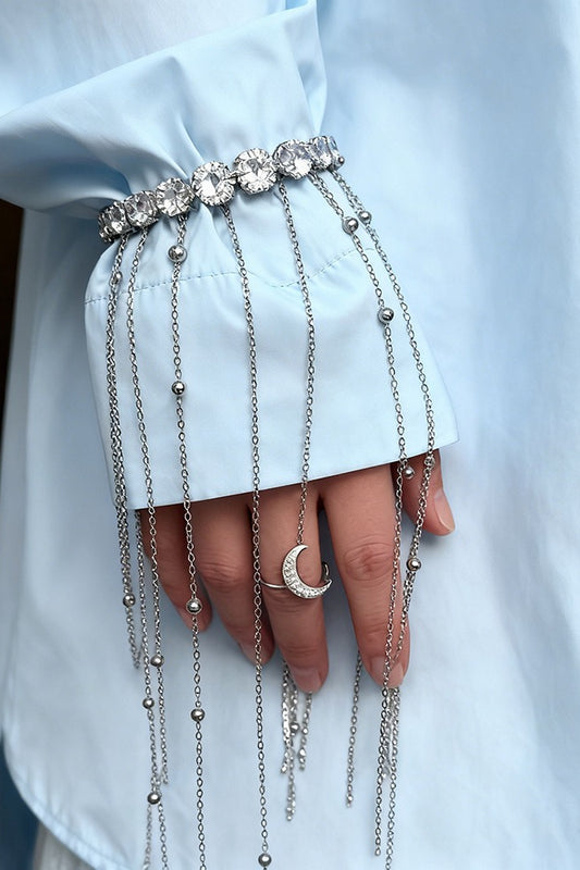 Full Rhinestone Copper Bead Tassel Bracelet