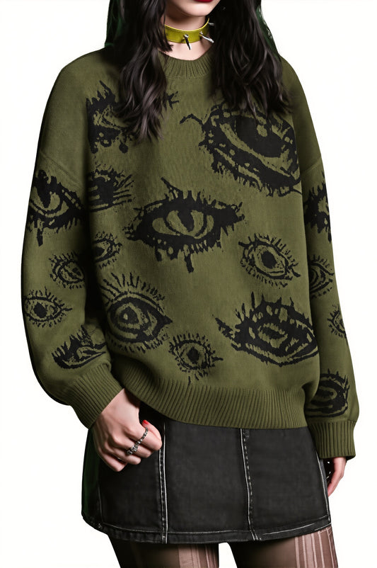 Eye Jacquard Crew Neck Sweater
