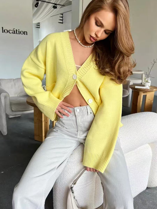 Cardigan en tricot à poche et col en V