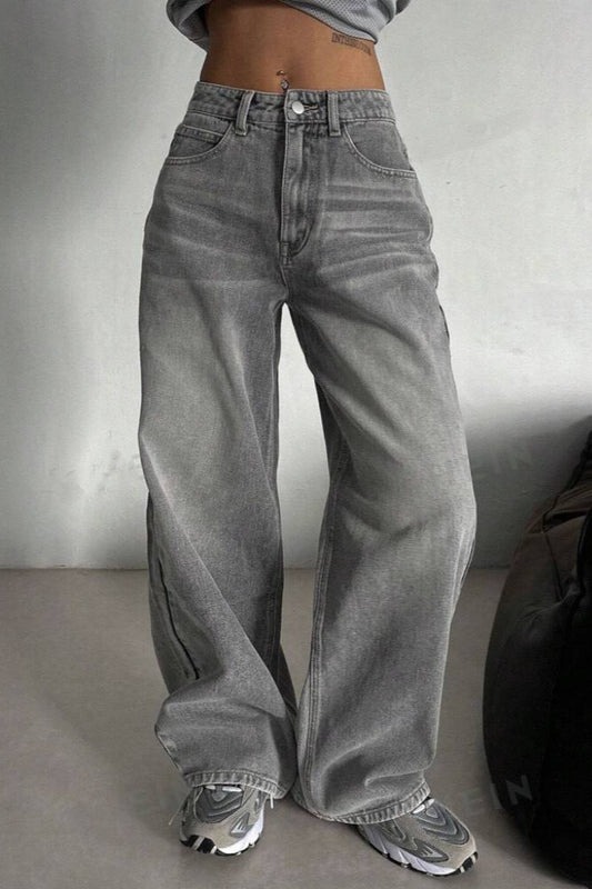 Concrete Grey Straight Leg High Waist Jeans