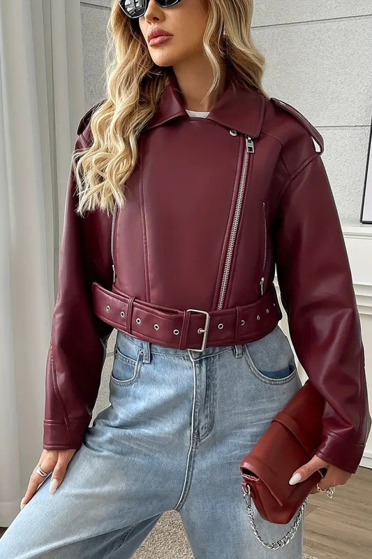 Veste courte vintage en cuir PU
