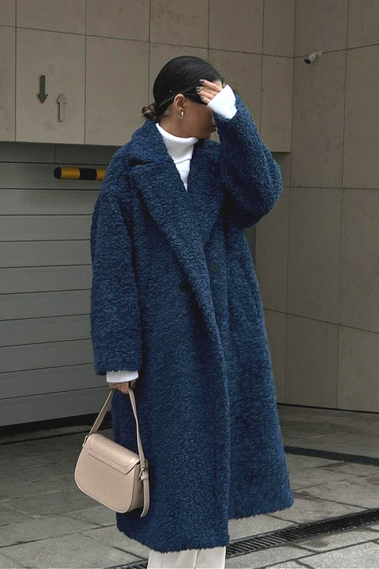 Elegant Office Lapel Plush Long Sleeve Coat