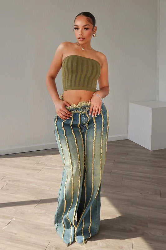 Jean en denim extensible patchwork