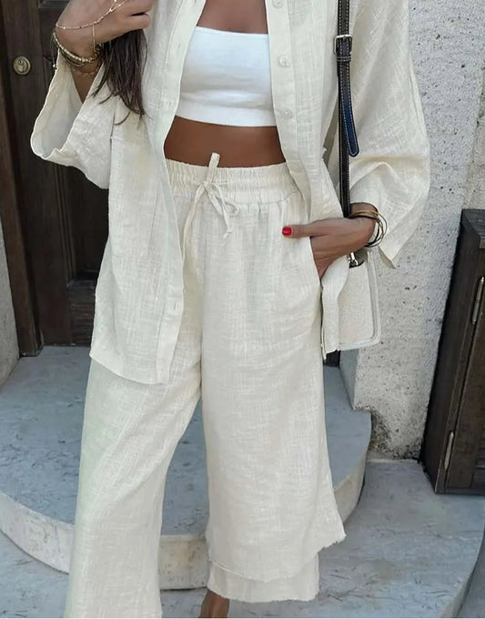 Ensemble de bureau deux pièces avec pantalon à cordon de serrage en coton abricot