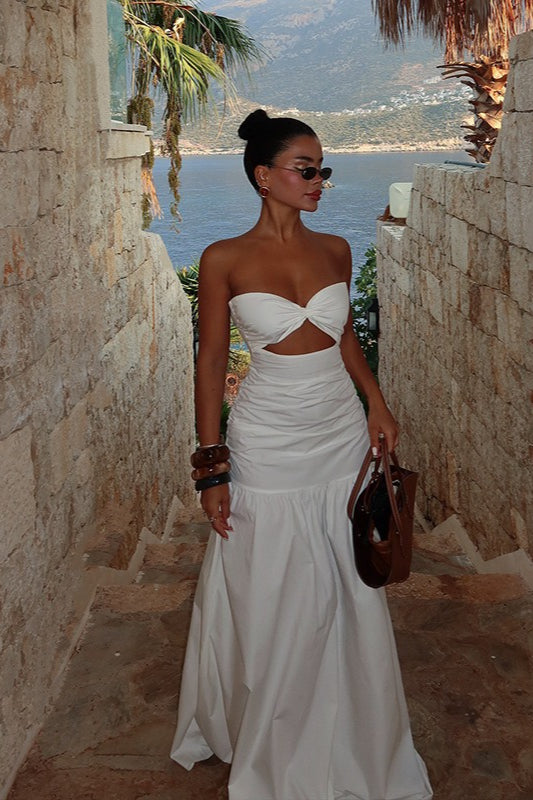 Robe longue de plage ajourée sans bretelles