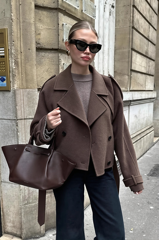 Wool Look Belted Double Breasted Coat