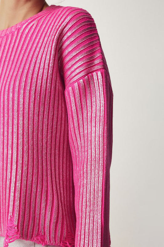 Solid Simple Silver Foil Loose Slim Long Sleeve Sweater