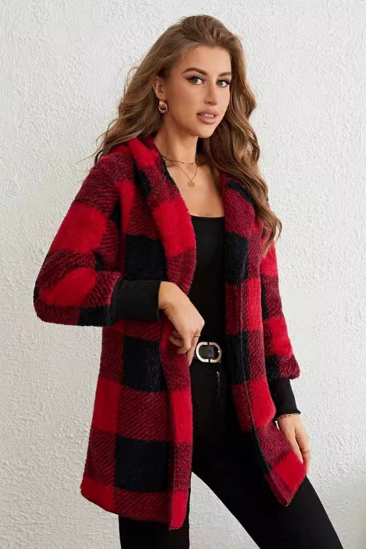 Loose Plaid Color Block Knit Cardigan Chic Outerwear