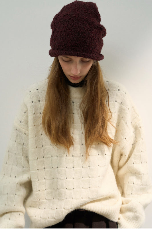 Pull ample en tricot de laine mélangée à col ras du cou