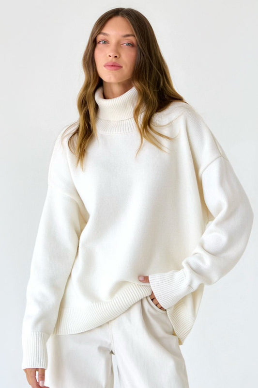 Oversized Turtleneck Drop Shoulder Knit Sweater