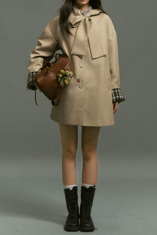 Plaid Blend Bow Front Outerwear