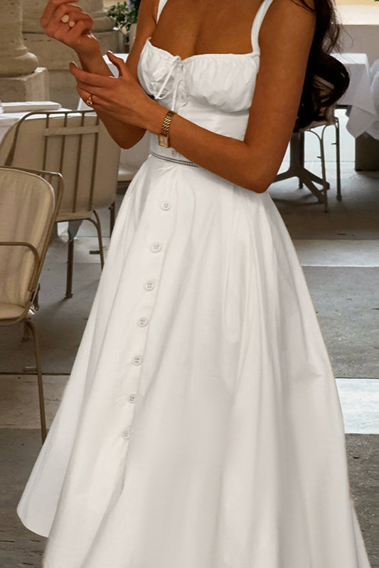 Robe de soirée à col en U et cordon de serrage